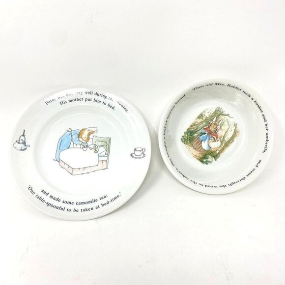 Peter Rabbit by Wedgwood Child Bread Butter Plate and Coupe Cereal Bowl Set - Picture 1 of 9